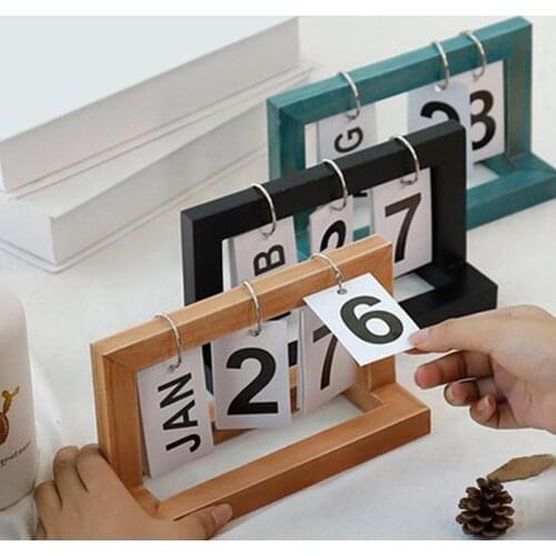 Office Wooden Vintage DIY Flip Home Calendar Cafe Desktop Table Calendar Wood Stand Desk Calendar Desk Home Decoration