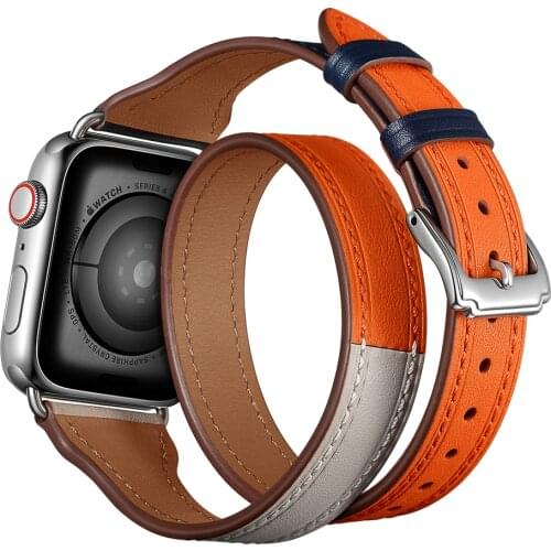 Double Tour For Apple Watch Band 40mm 44mm 38mm 42mm Italy Genuine Leather Watchband belt bracelet iWatch serie 3 4 5 se 6 strap
