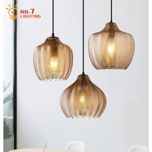Luxury Vintage Retro Amber Glass Hanging Lamp Art Decor Loft Salon Led Lights for Room Bedside Bedroom Bar Staircase Restaurant