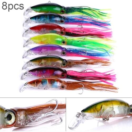 Fishing Lure Kits 8pcs 10cm 16.6g Squid Hook Fishing Lures Simulation Octopus Beard Minnow Artificial Bait
