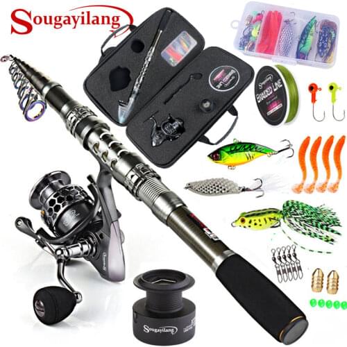 Sougayilang Fishing Rod Combos with Telescopic Fishing Pole Spinning Reels Fishing Carrier Bag Lure line Sets For Travel Fishing