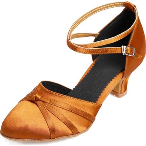 USHINE satin black heel 7 cm / 5 cm ballroom dance shoes Tango Latin dance shoes Salsa Woman