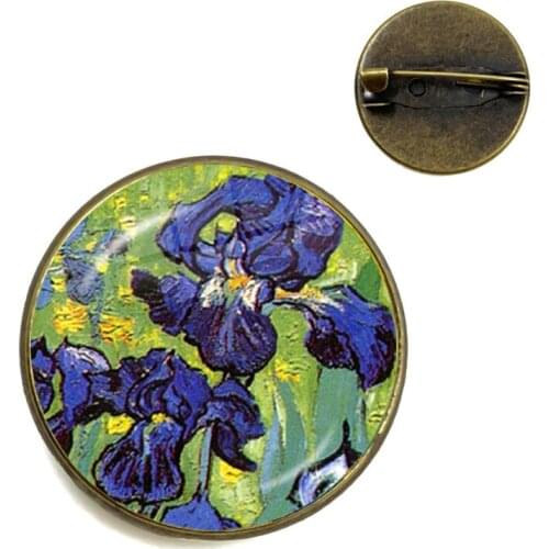 Van Gogh Sunflowers Art Vintage Bronze Brooch 20mm Glass Cabochon Dome Collar Pins Jewelry Badge For Women Men Kids Gift