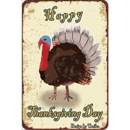 Happy Thanksgiving Roast Turkey Vintage Look 20X30 cm Metal Decoration Poster Sign for Home Kitchen Bathroom Farm Garden