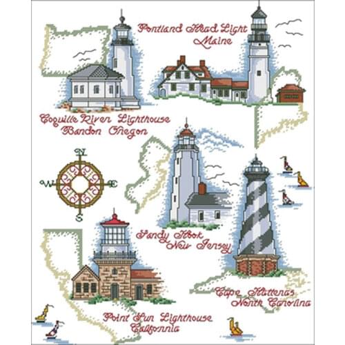 11/14/18/16/22/25/28ct Map historical lighthouse patterns Counted Cross Stitch 1 Cross Stitch Kits Embroidery Needlework Sets