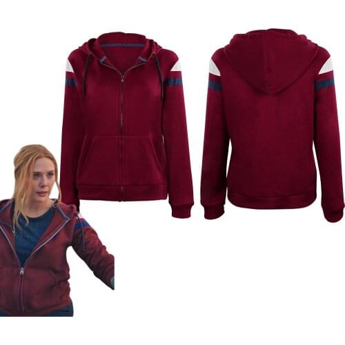 Wanda Vision Scarlet Witch Cosplay Costume Wanda Vision Red Hoodies Zip Up Jacket Coat