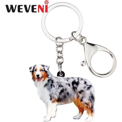 WEVENI Acrylic Australian Shepherd Dog Key Chains Keychains Holder Animal Jewelry For Women Girls Bag Car Wallet Charms Pendant