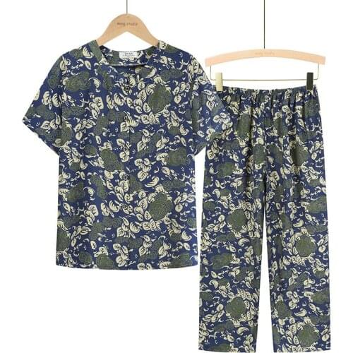 XL-4XL New Loungewear Middle Age Women Pajamas Set Spring Summer Cotton Pyjamas Female Print Large Size Sleepwear Pijama Mujer