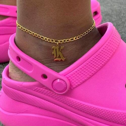 Gothic Initial Letter Anklets For Women Stainless Steel Gold Foot Beach Sandals Letter Anklet Women 2021 Boho Jewelry Bijoux
