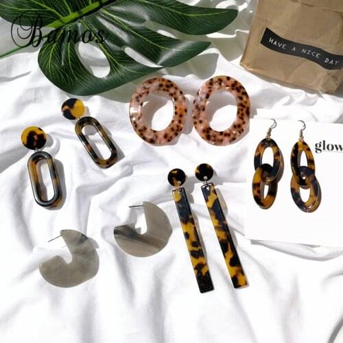 Bamos 5 Style Tortoiseshell Geometric Drop Earrings For Women Simple Acetate Long Statement Earrings Fashion Handmade Jewelry