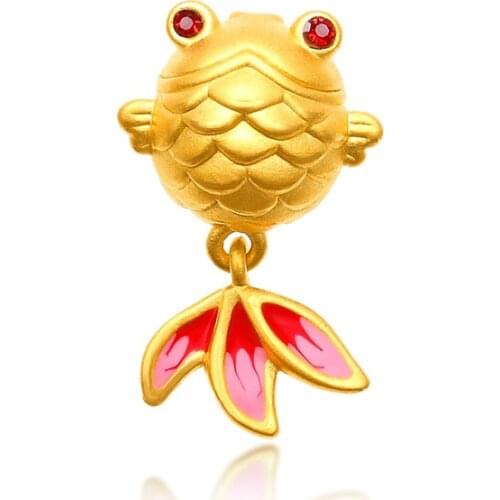 Pure 24K Yellow Gold Ruby Bracelet Women 3D Gold Fashion goldfish Bracelet