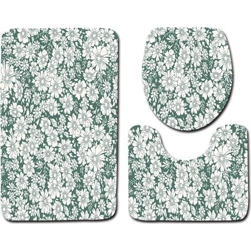 3pcs/set Vintage Cartoon Print Anti-slip Bathroom Floor Mat Home Decor Shower Non-Slip Rug Bath Door Mats Flower