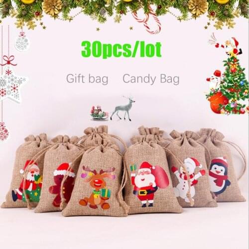 30Pcs/Lot Christmas Bags Handle Gift Candy Box Ornament Home Market Store Storage Bag Supplies Santa Claus Elk Snowman Tree