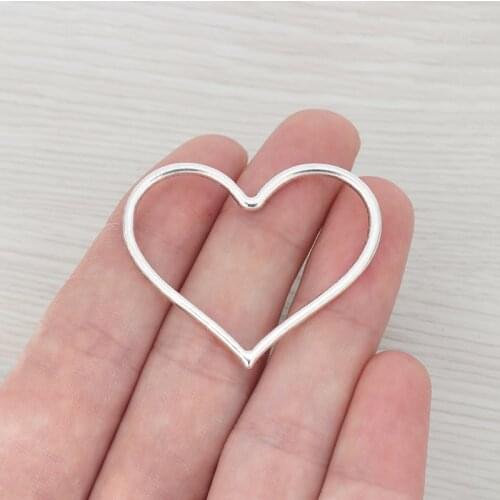 30 x Silver Plated Hollow Open Heart Charms Pendants Double Sided for DIY Necklace Jewelry Making Accessories 44x37mm