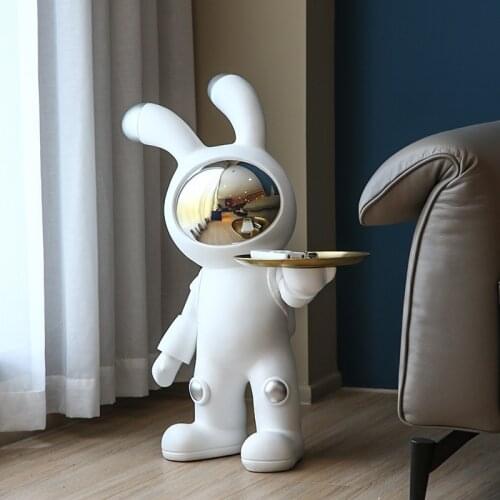 Astronaut Cartoon Rabbit Statues Nordic Style Home Decoration Sculpture Creativity Resin Tray Figurine Home Storage Organization