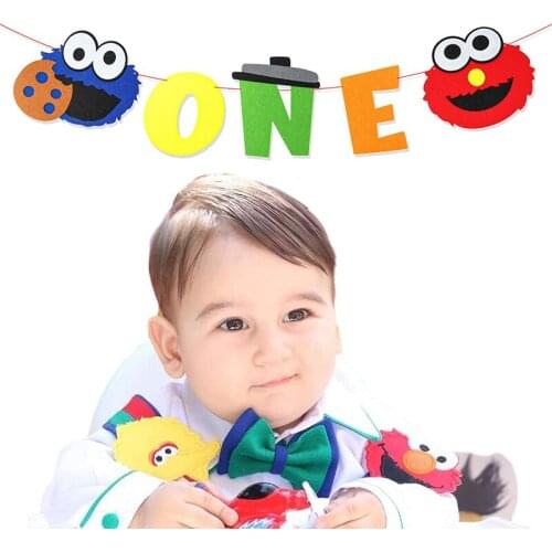 Sesame Inspired 1st Birthday Banner Theme One Banner High Chair Photo Props Garland Party Supplies Decor for One Year Old Kids