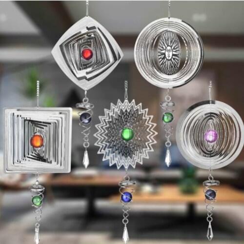 Silent Stereo Rotating Wind Chime Spinner Motor Wall Hanging Ornaments Home Decoration Stainless Steel Mirror Hollow Cool Gifts