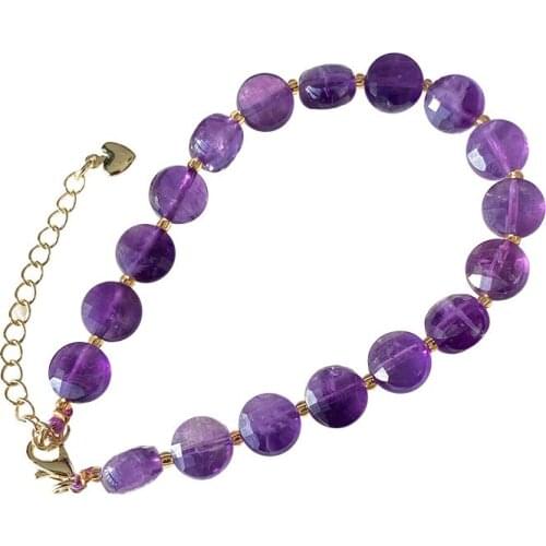 Wholesale Purple Natural Crystal Bracelet Chamfered Round Beads Bracelets for Women Girl Gift Love Stone Adjustable Size Jewelry