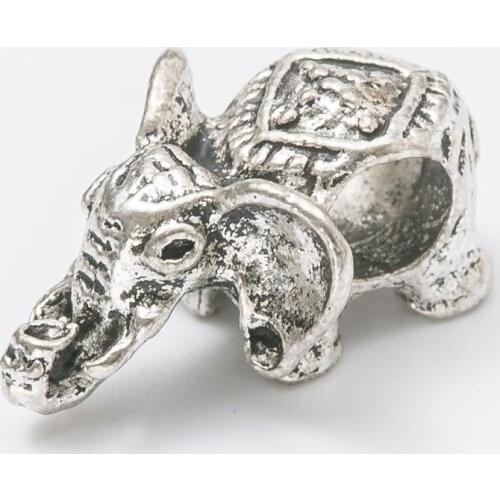 10Pcs/Lot Elephant Antique Silver Color DIY Zinc alloy Big Hole Spacer Bead Charm Fits Jewelry making Bracelet js1109