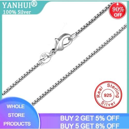 YANHUI Top Quality Genuine 925 Solid Silver Box Chain Necklace With Lobster Clasps Silver 925 Chokers Necklaces Women Jewelry