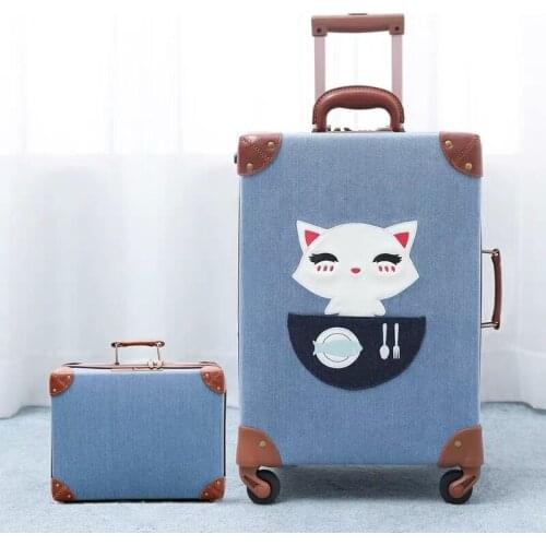 2019 New Vintage Cartoon PP Travel Bag Rolling Luggage sets,13"20"24"26"28"inch Women cute Trolley Suitcase handbag On Wheels