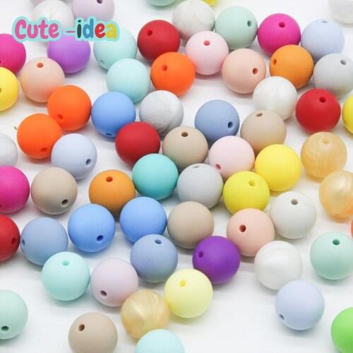 Cute-Idea 15mm 30pcs silicone beads necklace bracelet chain chewable colorful teething DIY baby Accessories loose round teether