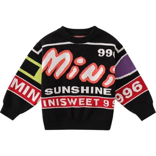 Kids 2-10 years little young girls boys fashion new cool hip-hop printed knitted sweater swearshirt top children clothes juniors