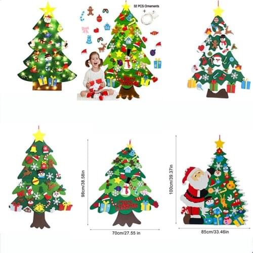 DIY Felt Christmas Tree Wall Hanging Artificial Xmas Tree With Santa Claus Snowflakes Ornament New Year Home Decoration Kid Gift