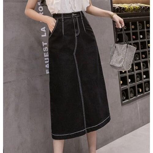 Long Female Korean Vintage WomenS Pencil Denim Jeans Skirts Woman Clothes Lady Trendy 2020 Summer Style A6297