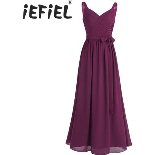 IEFiEL Elegant Women Ladies Sleeveless Pleated V Neck Chiffon Bridesmaid Summer Long Dress Princess Prom Gown Floor Length Dress