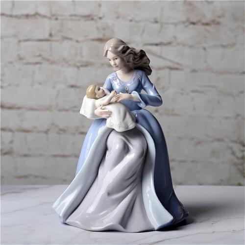 Elegant Beauty Mother And Child Figurines Western Woman Statue Girl Art Sculpture Ceramic Crafts Creative Home Decoration R5299