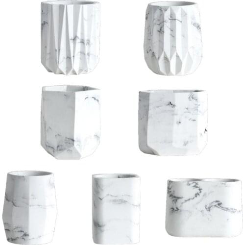 Geometric Marble Desk Pen Pencil Holder Case Makeup Brush Storage Box Organizer Desk Organizer Office Accessories