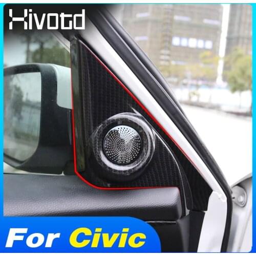 Hivotd Auto Window Inner Triangle Speaker Cover Trim Stickers Interior Car Protection Accessories For Honda Civic 10th 2016-2021