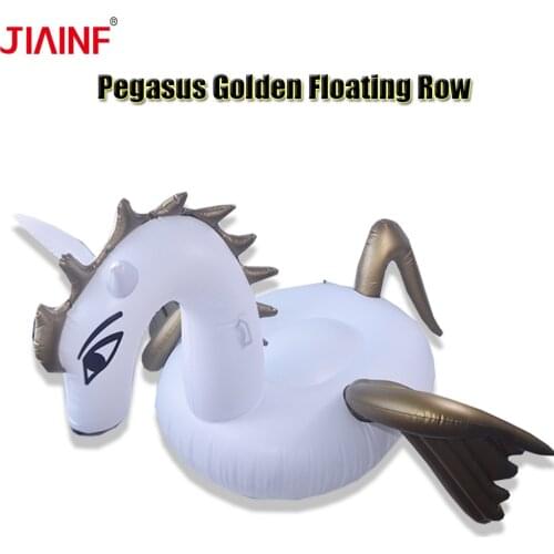 JIAINF 2018 Inflatable Giant Gold Color Pegasus Rideable Swimming Pool Toy Raft Floating Row For Women,Men,Kids Pool Party Toys