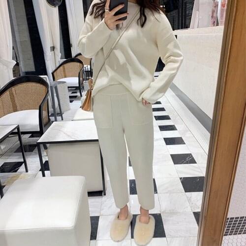 Women Sweater Two Piece Knitted Pant Sets Slim Tracksuit 2021 Spring Autumn Fashion Sweatshirts Sporting Suit Female