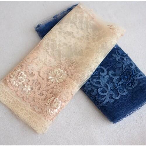 1 Meters 2020 New Arrival Skin Blue African French Net Lace Fabric Lace Trim For Wedding Dress 22.5cm Width Free Shipping