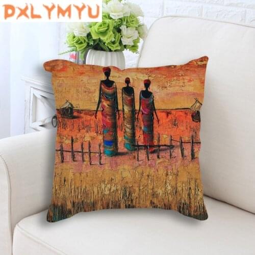 Linen Cotton Cushion Decorative Pillowcase Throw Pillow African Style Oil Painting Printed Decorative Cushion for Home Sofa Car