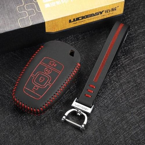 Luckeasy leather car key case for ford mondeo 2017 ecoboost car key cover holder 2016 key2p