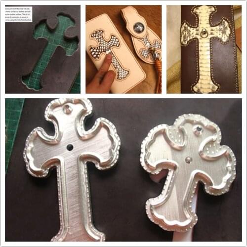 Metal knife mold with positioning holes | Gothic cross shape | Tools for leather hollowing