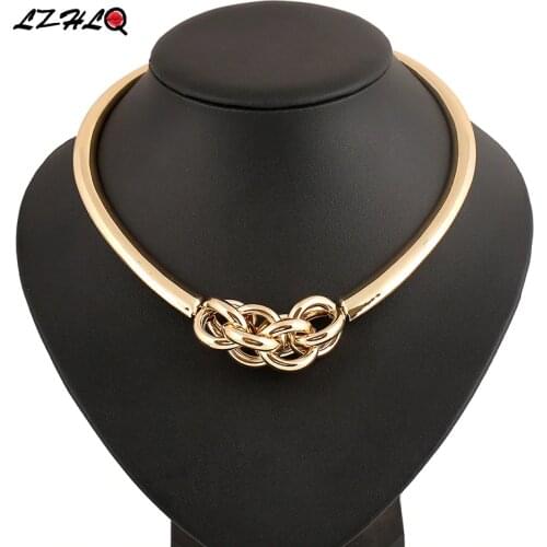 LZHLQ Brand Maxi Punk Metal Choker Necklace Geometric Twist Pendant Necklace Round Splice Torques Women Alloy Jewelry Statement