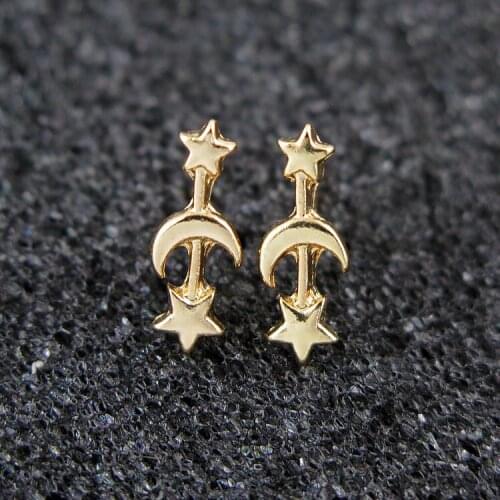 Cute New Romantic Small Gold/Silver/Black Star Moon Lovely Heart Shape Stud Earrings Women Party Girlfriend Gift