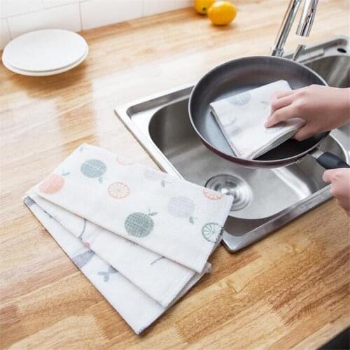 Thickening Superfine Fiber Cleaning Cloths Printing Absorbent Dishcloth Reusable Kitchen Strong Decontamination Scouring Pad