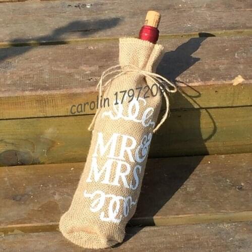 Fashionable Vintage Burlap Hessian "MR MRS" Jute Wine Bottle Bags Champagne Bottle Covers Linen Gifts Wedding Decoration