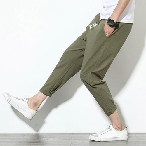 Men Casual Solid Color Ankle Tied Pockets Drawstring Sports Long Pants Trousers formal pants for men Mens Clothing 2021