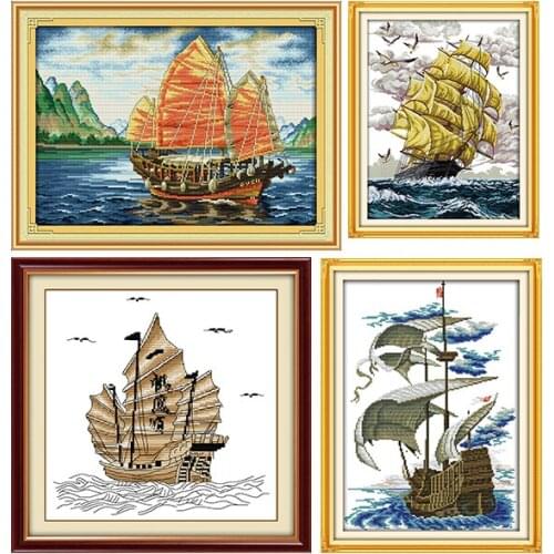 Sea Sailing Scenery Series DIY Cross Stitch Kit 14CT Pattern Printed Counted DMC Canvas Fabric Chinese Needlework Embroidery Set