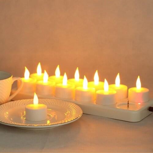 Set of 12pcs Rechargeable Static Flameless TeaLight Led Candle lamp electric waxless Wedding Church Xmas Home Bar Decor-Amber