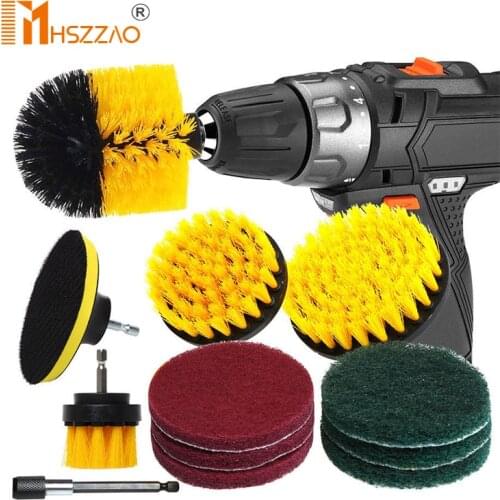 1/3/6/12Pcs Electric Scrubber Brush Drill Brush Kit Plastic Round Cleaning Brush For Carpet Glass 4'' Car Tires Nylon Brushes