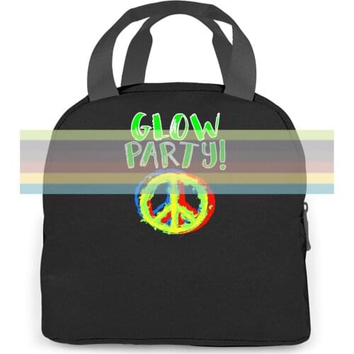 Neon Peace Sign Birthday Glow Party Printed Loose Cute Style Interesting women men Portable insulated lunch bag adult