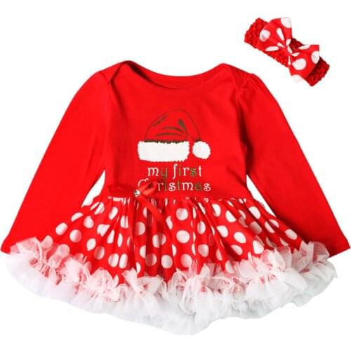 Newborn Infant Baby Girls Clothing Long Sleeves Christmas Letter Print Dress Headband Sets 3 6 9 12 Months vestido niña