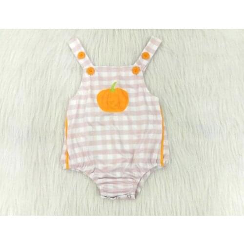 Wholesale/retail pumpkin jumpsuits baby girls plaid button Romper infant toddler novelty kids childrens boutique clothing gxj